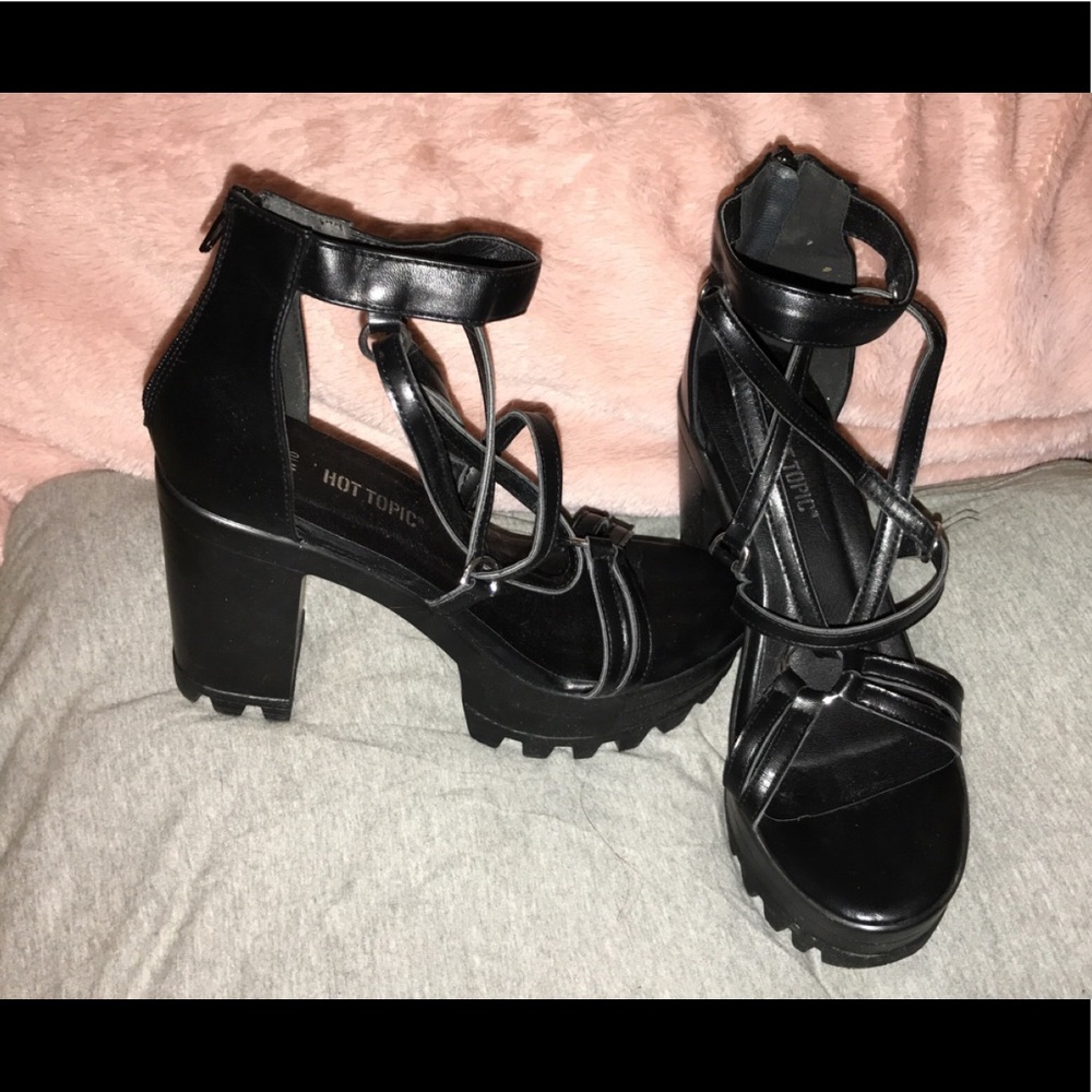 Tall Black Pentagram Strap Heels